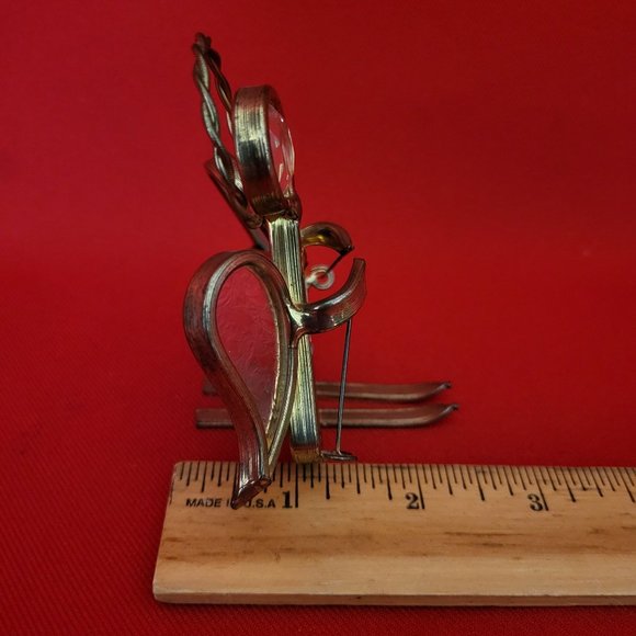 Vintage Stained Glass Skier Blue Gold Tone - Picture 8 of 12